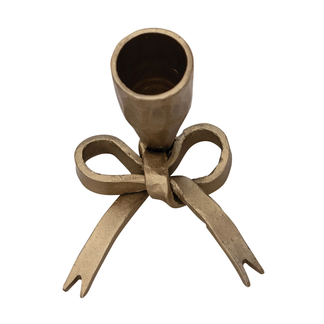 Antique Gold Iron Bow Taper Holder