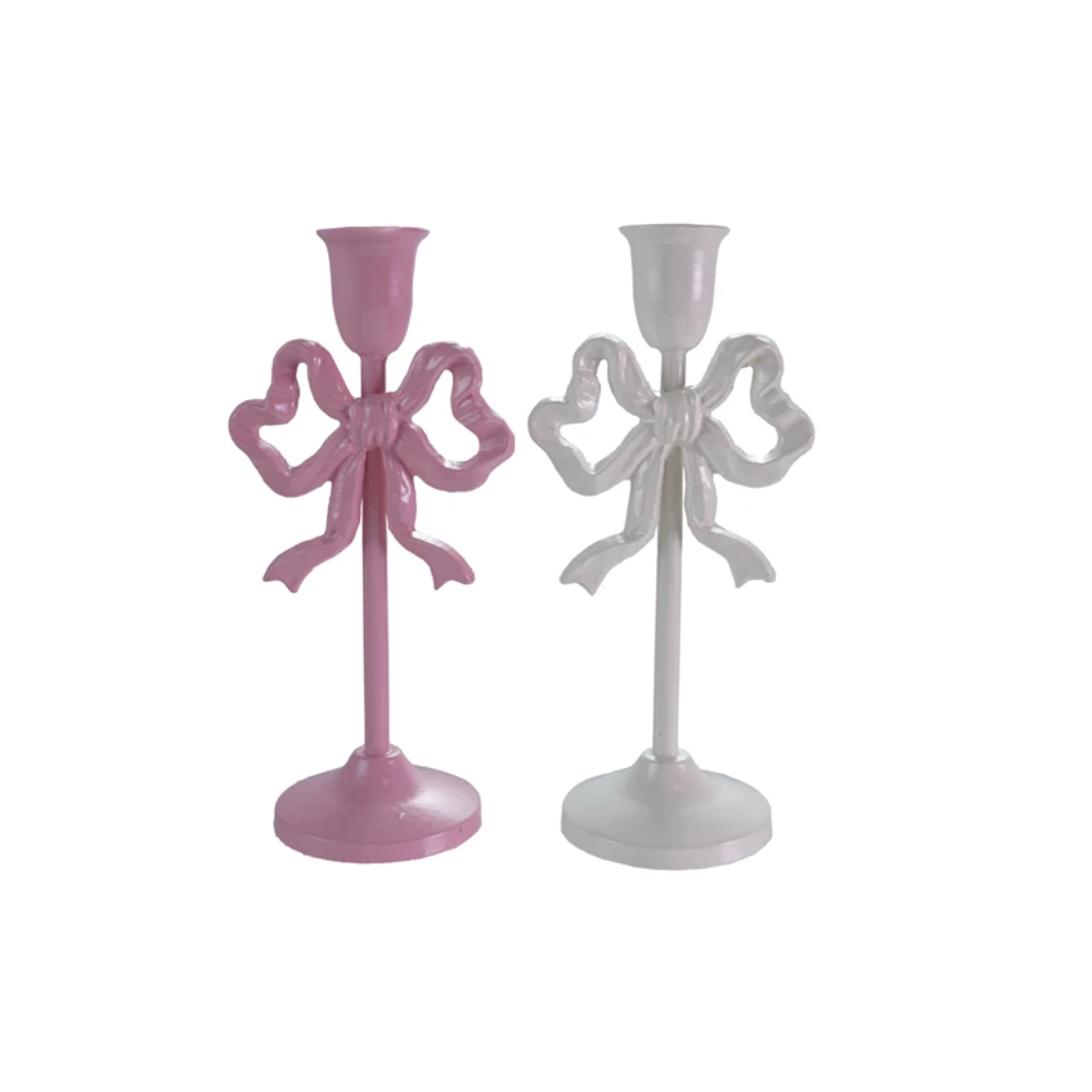 10" Cast Iron Bow Taper Holder (Pink or White)