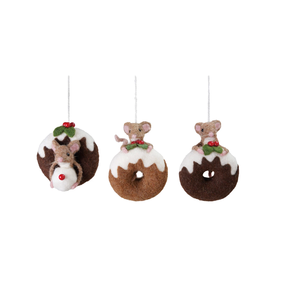 Wool Felt Mouse on Donut Ornaments