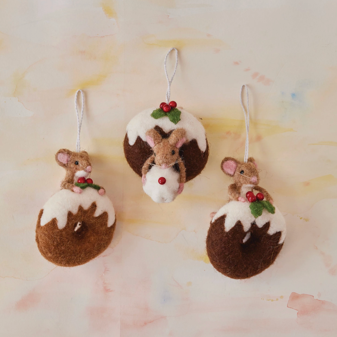 Wool Felt Mouse on Donut Ornaments