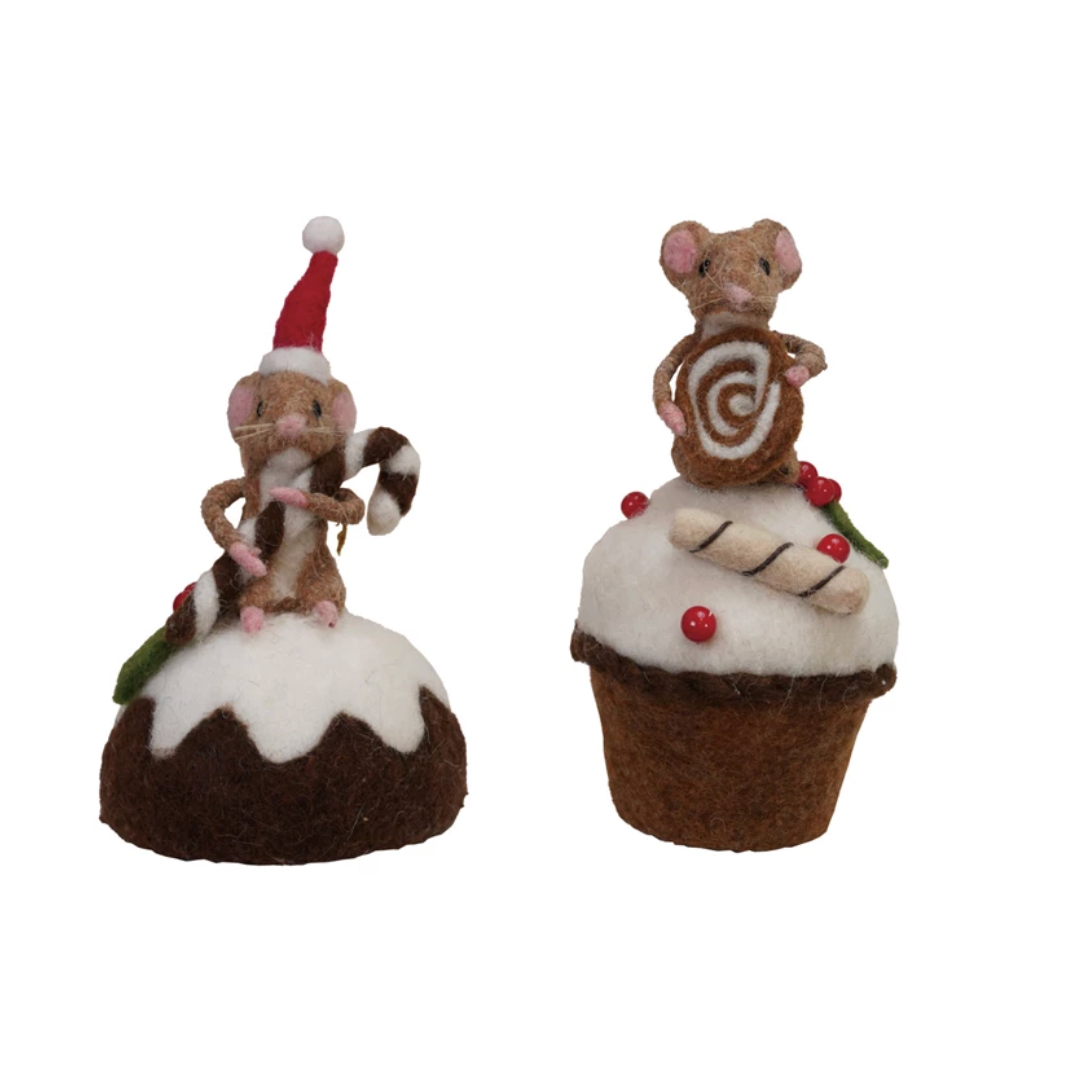 Handmade Wool Felt Mouse on Cake