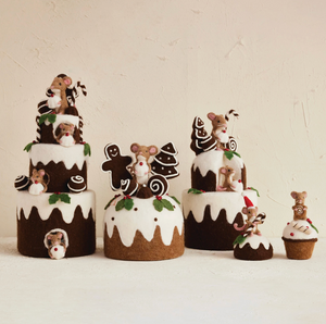 Handmade Wool Felt Mouse on Cake