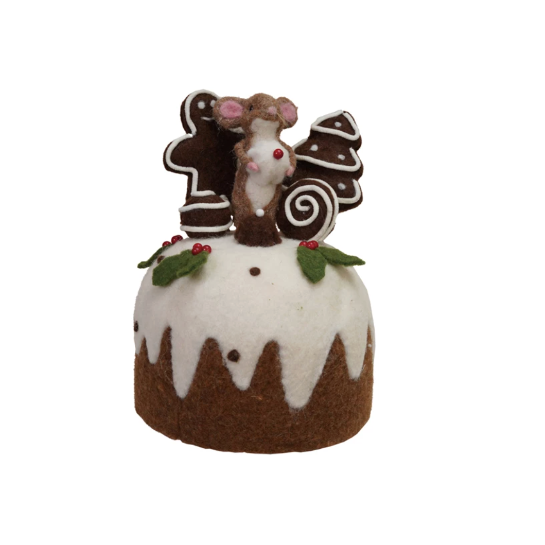 Handmade Wood Felt Cake with Gingerbread Cookies and Mice