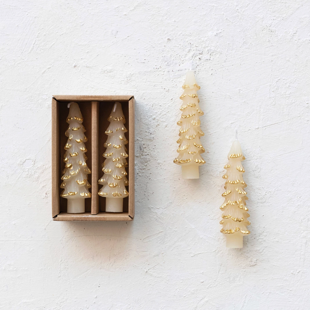 Small Gold-Tipped Cream Tree Taper Candles