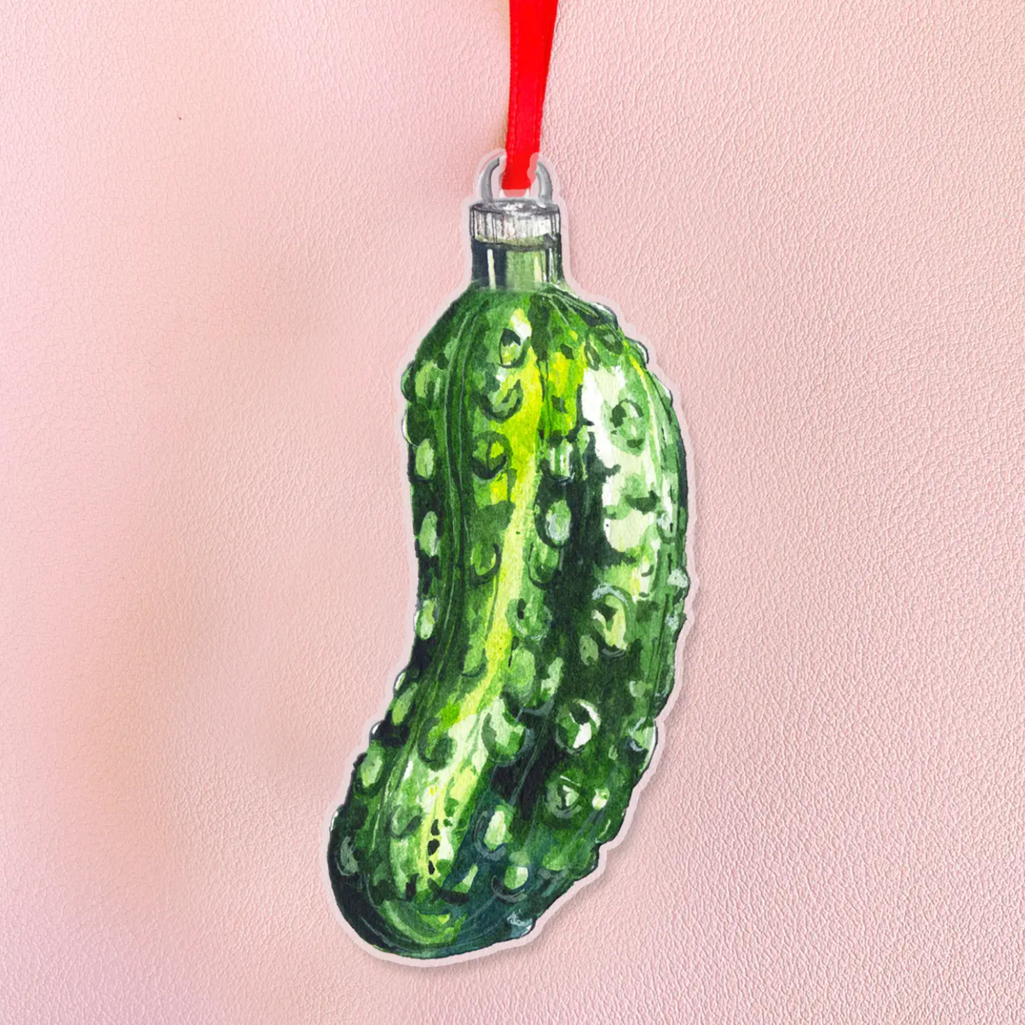 Watercolor Pickle Acrylic Christmas Ornament