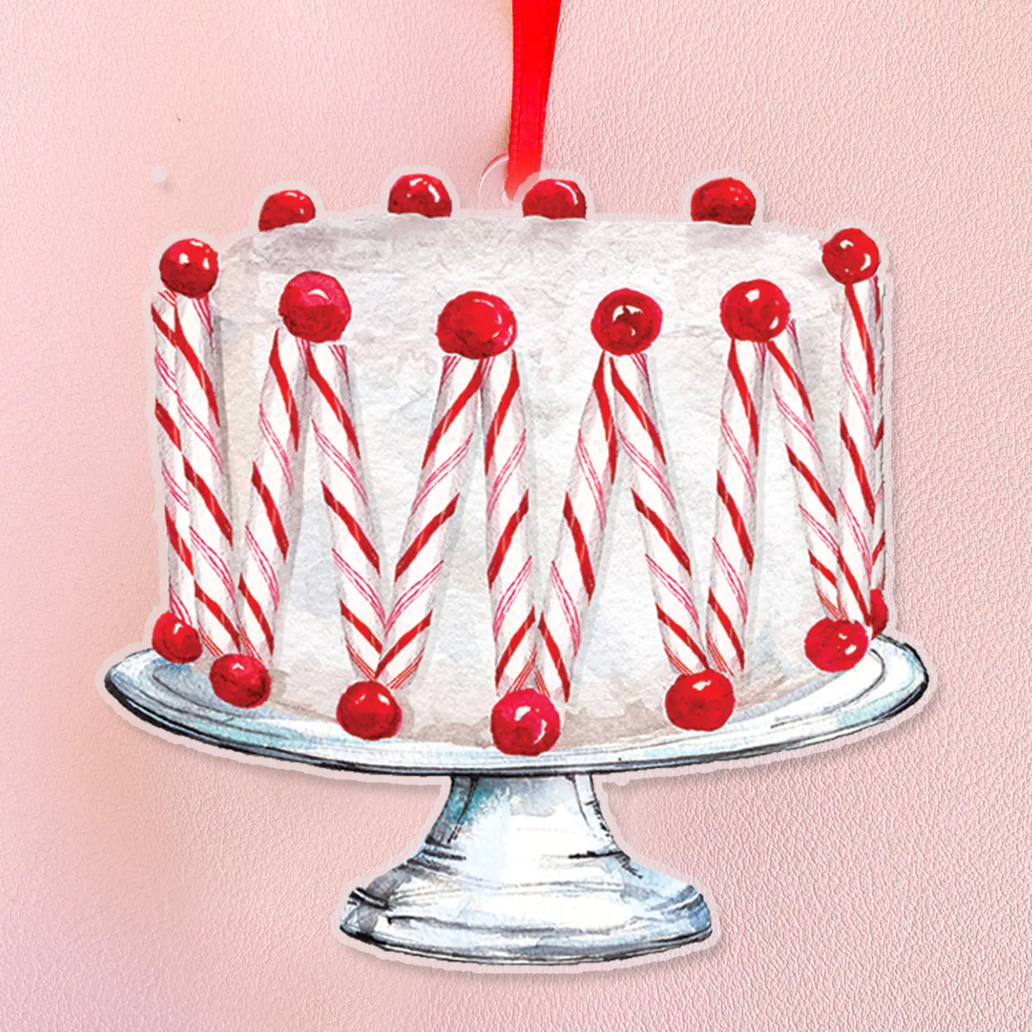 Vintage Candy Cane Cake Christmas Ornament