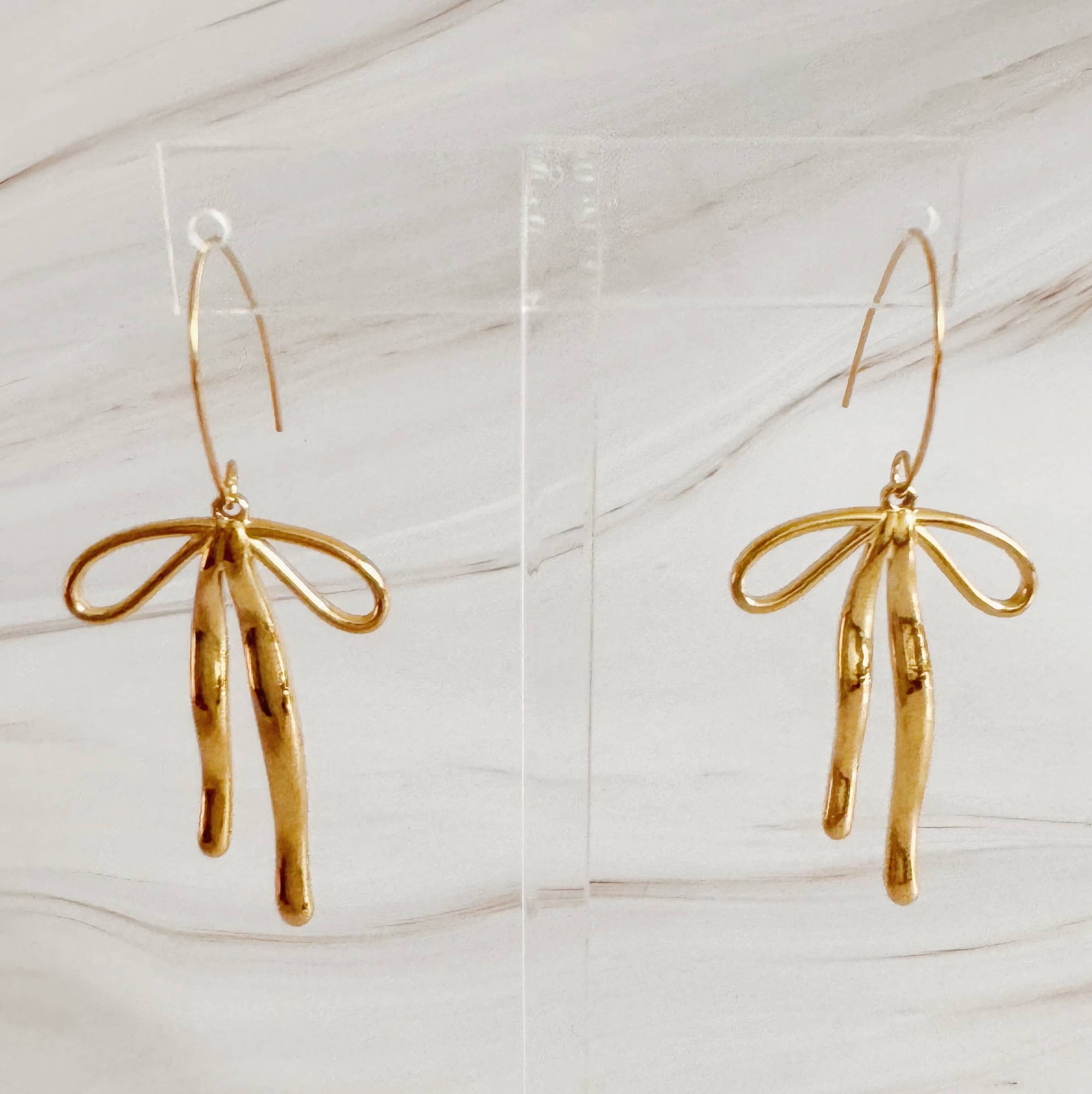 Gold Bow Drop Earrings