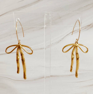 Gold Bow Drop Earrings