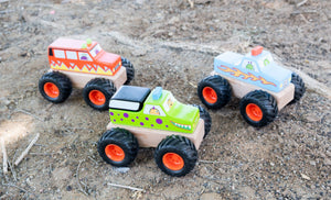 Wooden Monster Trucks (red or blue)