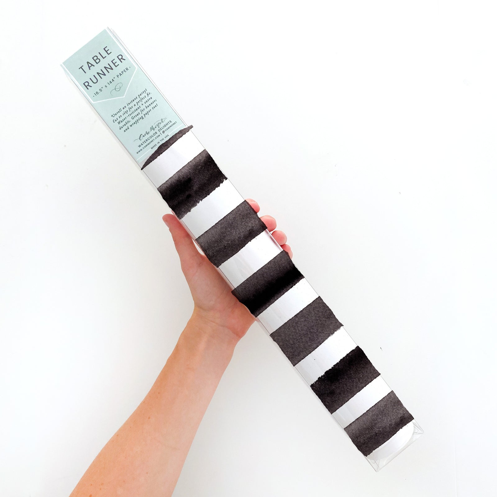 Black and White Painterly Stripes Table Runner