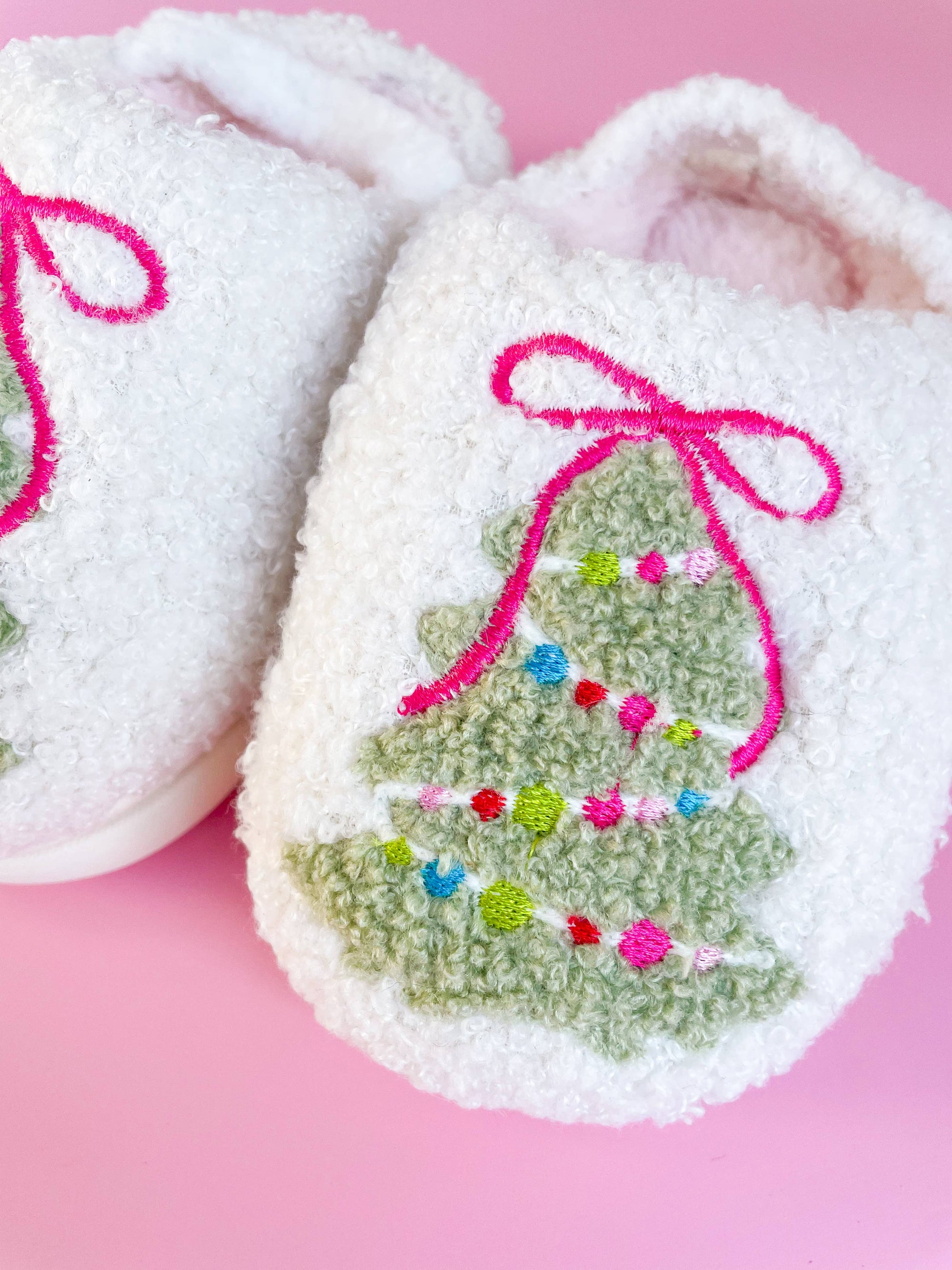 Pink Bow Christmas Tree Slippers (Toddler/Kids)