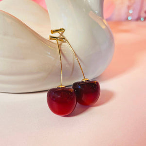 Gold Stem Cherry Earrings