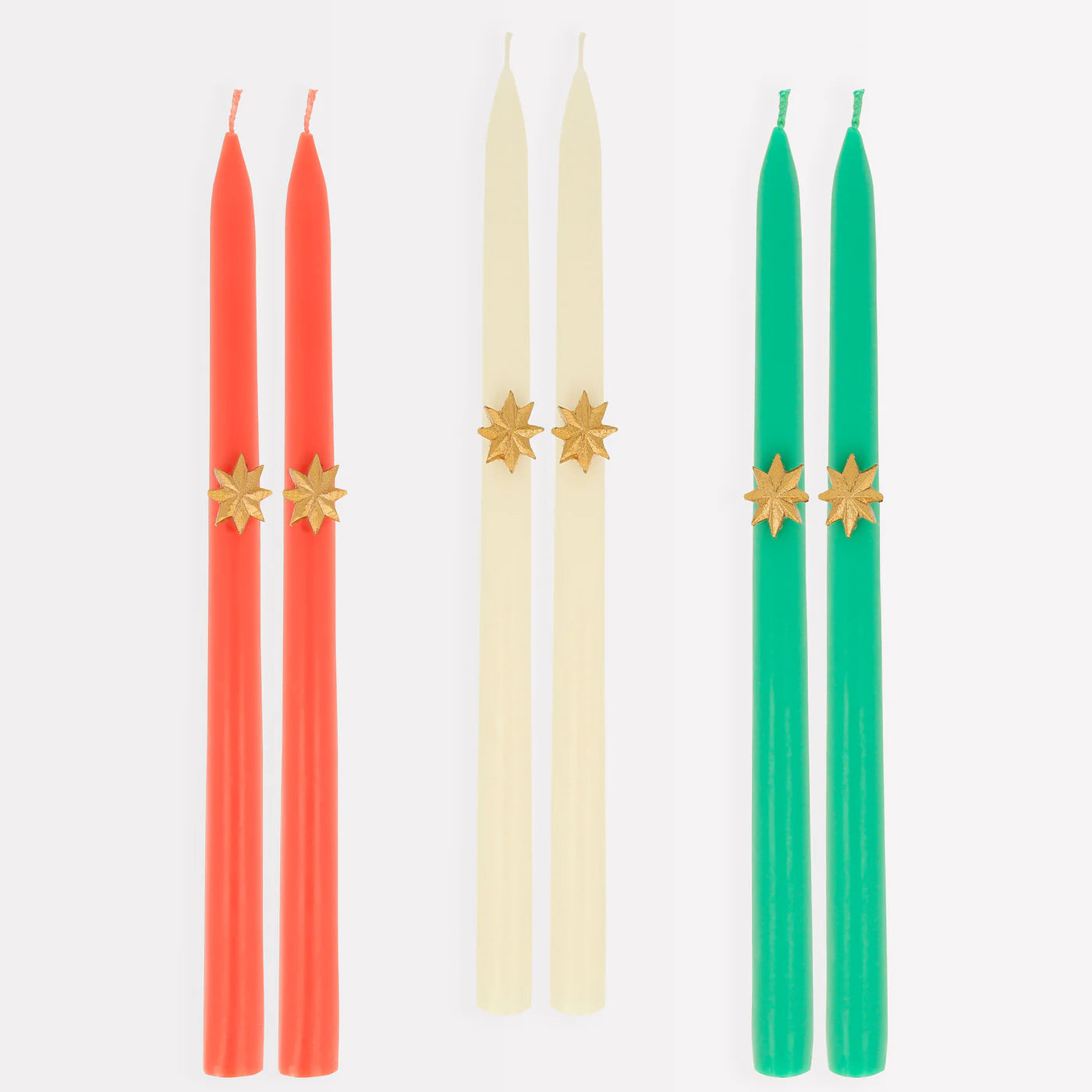 Mixed Gold Star Taper Candles (x6)