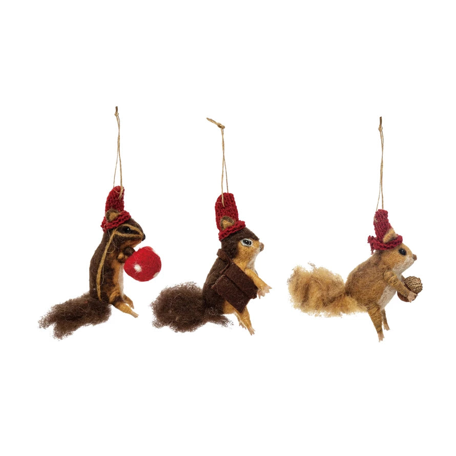 Holiday Chipmunk Wool Felt Ornaments