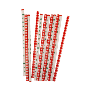 Red Gingham Merry Christmas Reusable Straws
