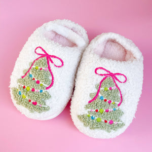 Pink Bow Christmas Tree Slippers (Toddler/Kids)