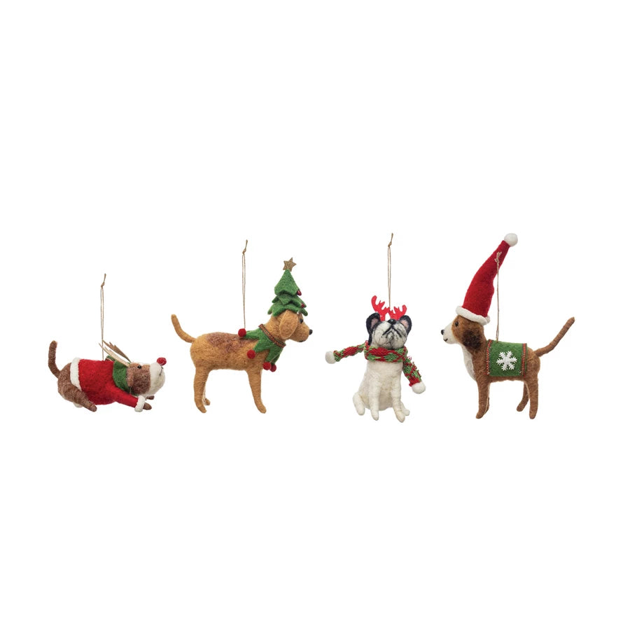 Holiday Dog Wool Felt Ornaments