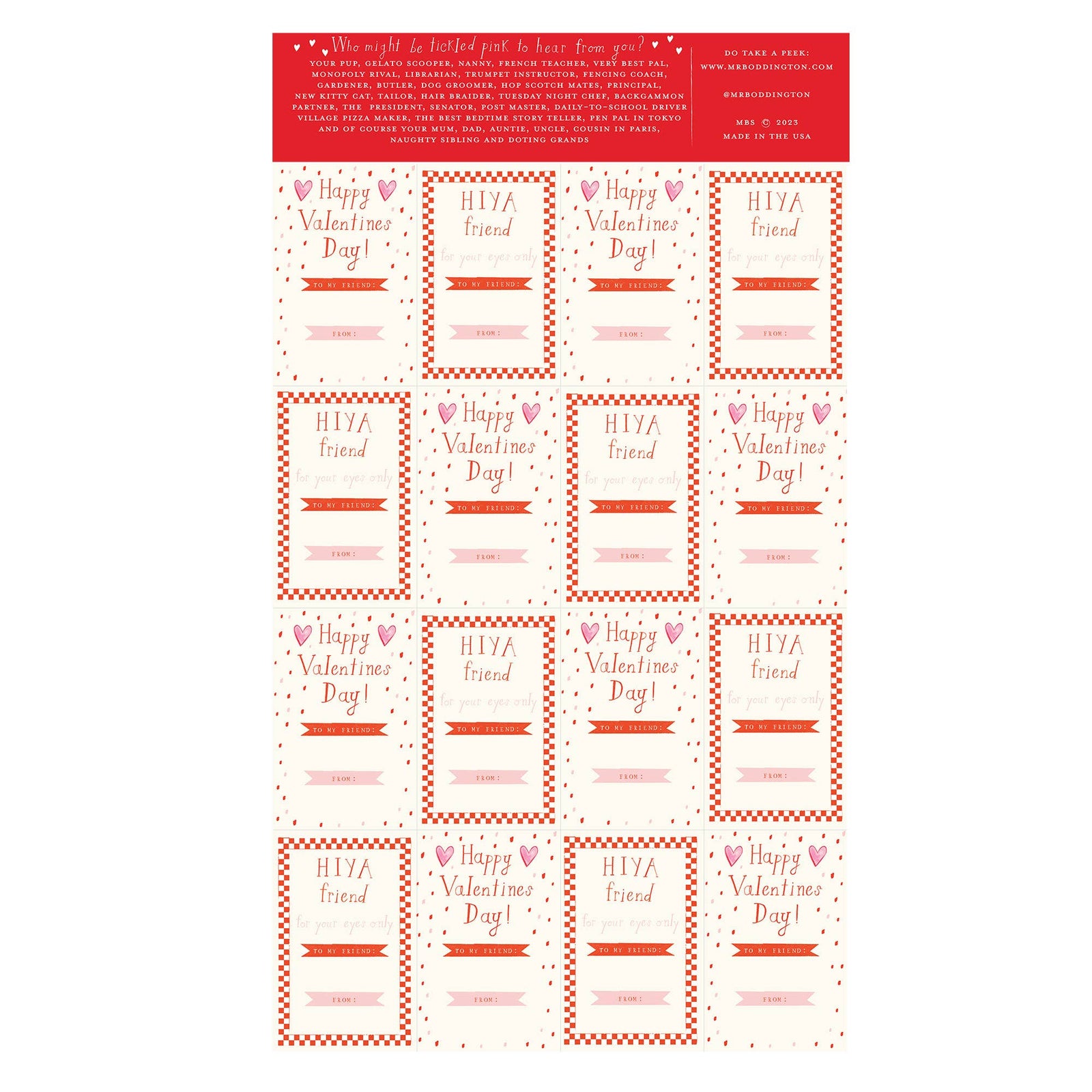 Animal Menagerie Class Valentines (set of 32)