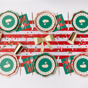 Christmas Floral Swan Print Green Small Plates (Set of 8)