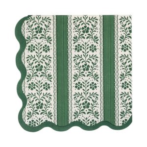 Green Floral Stripe Christmas Cocktail Napkins