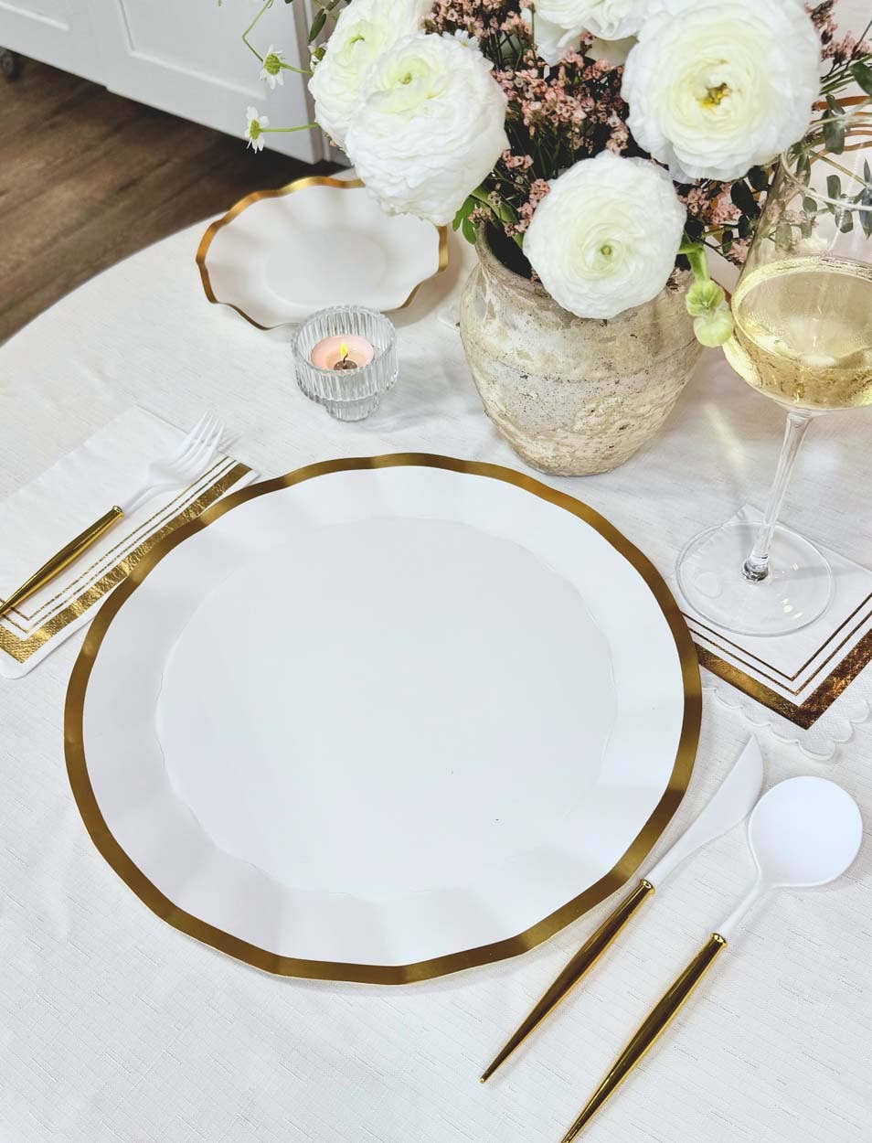 White and Gold Wavy Charger Plates