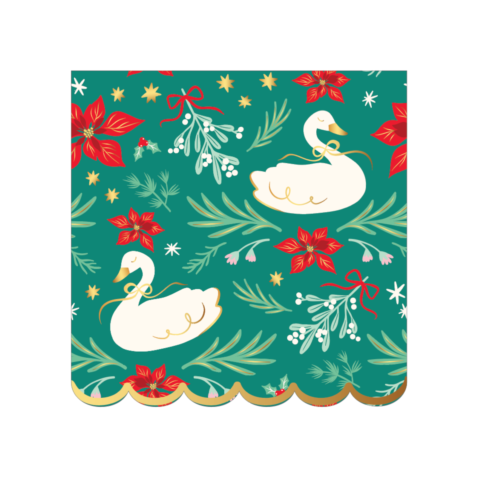 Christmas Floral Swan Print Large Green Napkins (Set of 20)