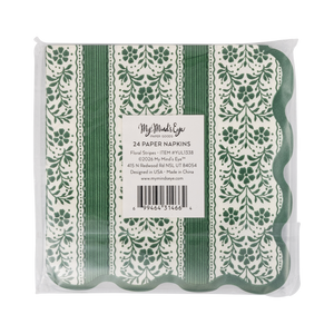 Green Floral Stripe Christmas Cocktail Napkins