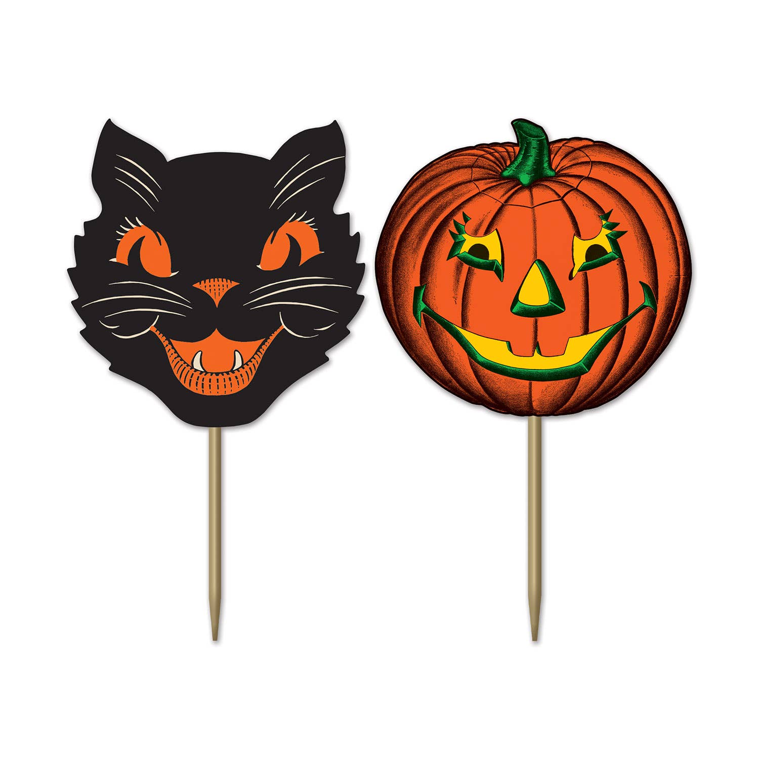 Vintage Black Cat and Jack-o-Lantern Halloween Picks (Set of 50)