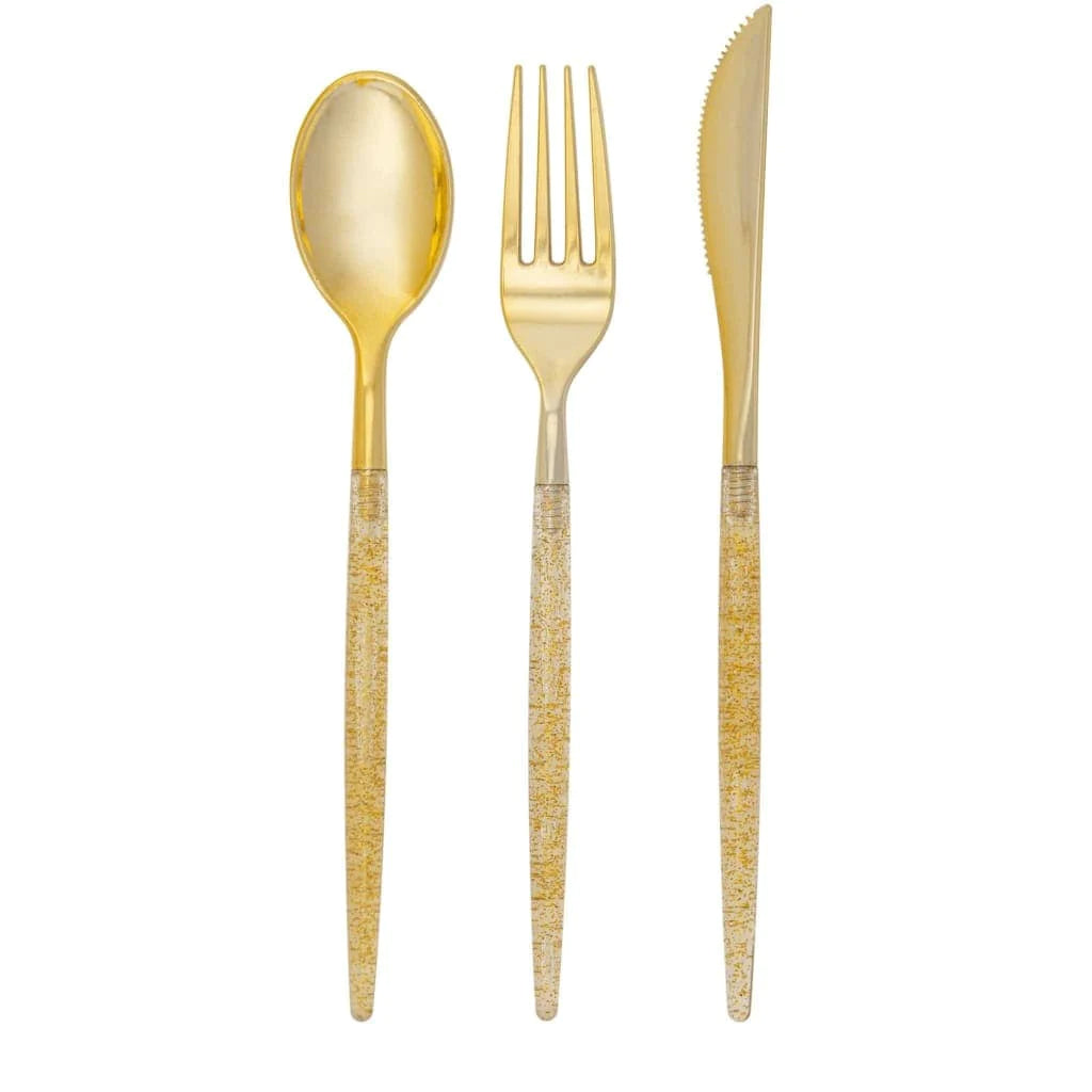 Gold Glitter Plastic Cutlery Set