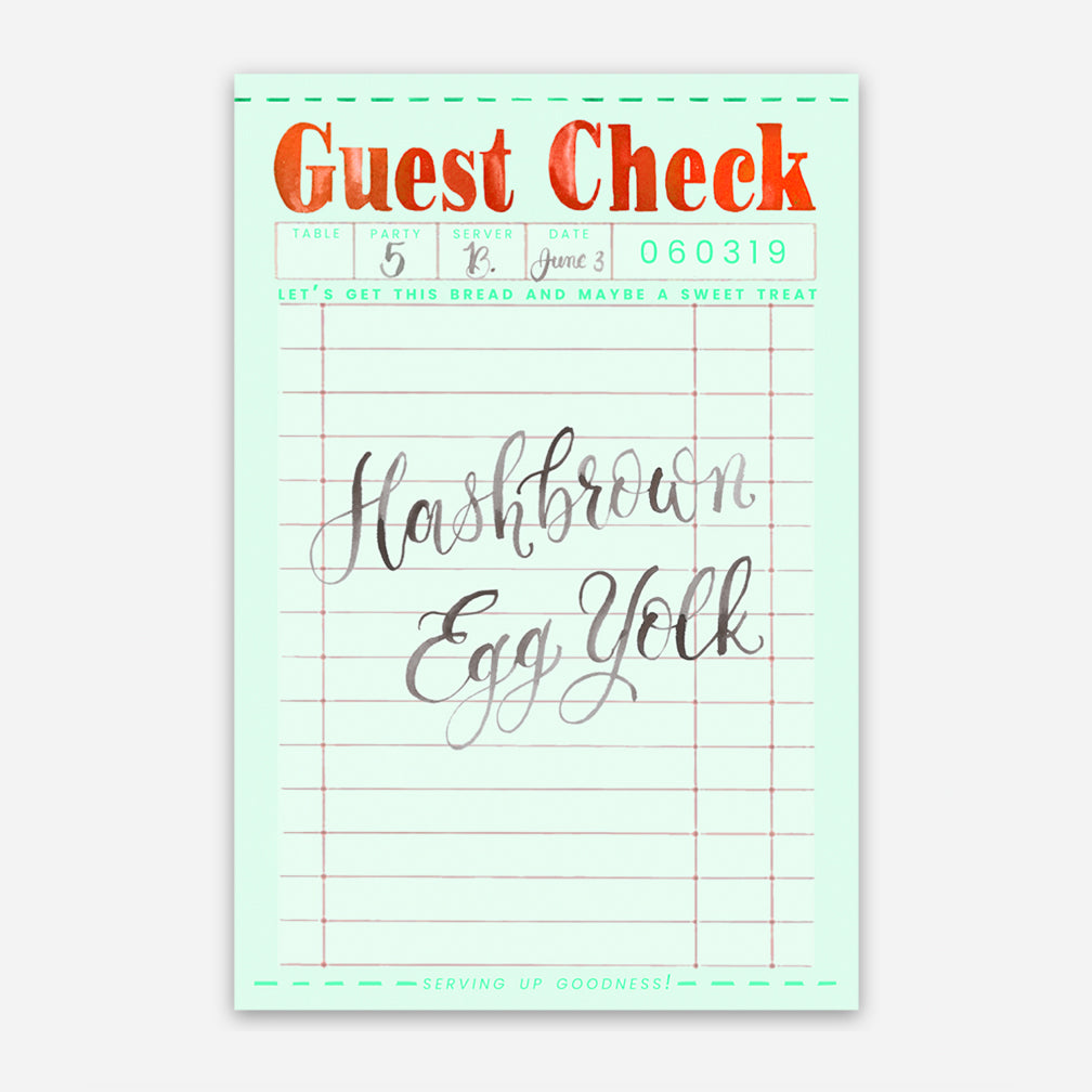 "Hash Brown, Egg Yolk" Guest Check Sticker