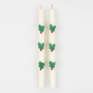 Holly Taper Candles