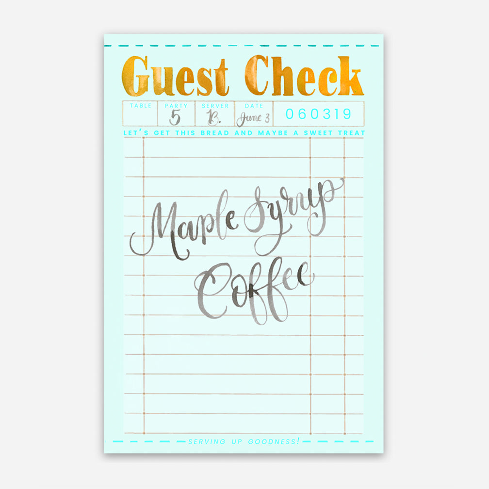 "Maple Syrup, Coffee" Guest Check Sticker