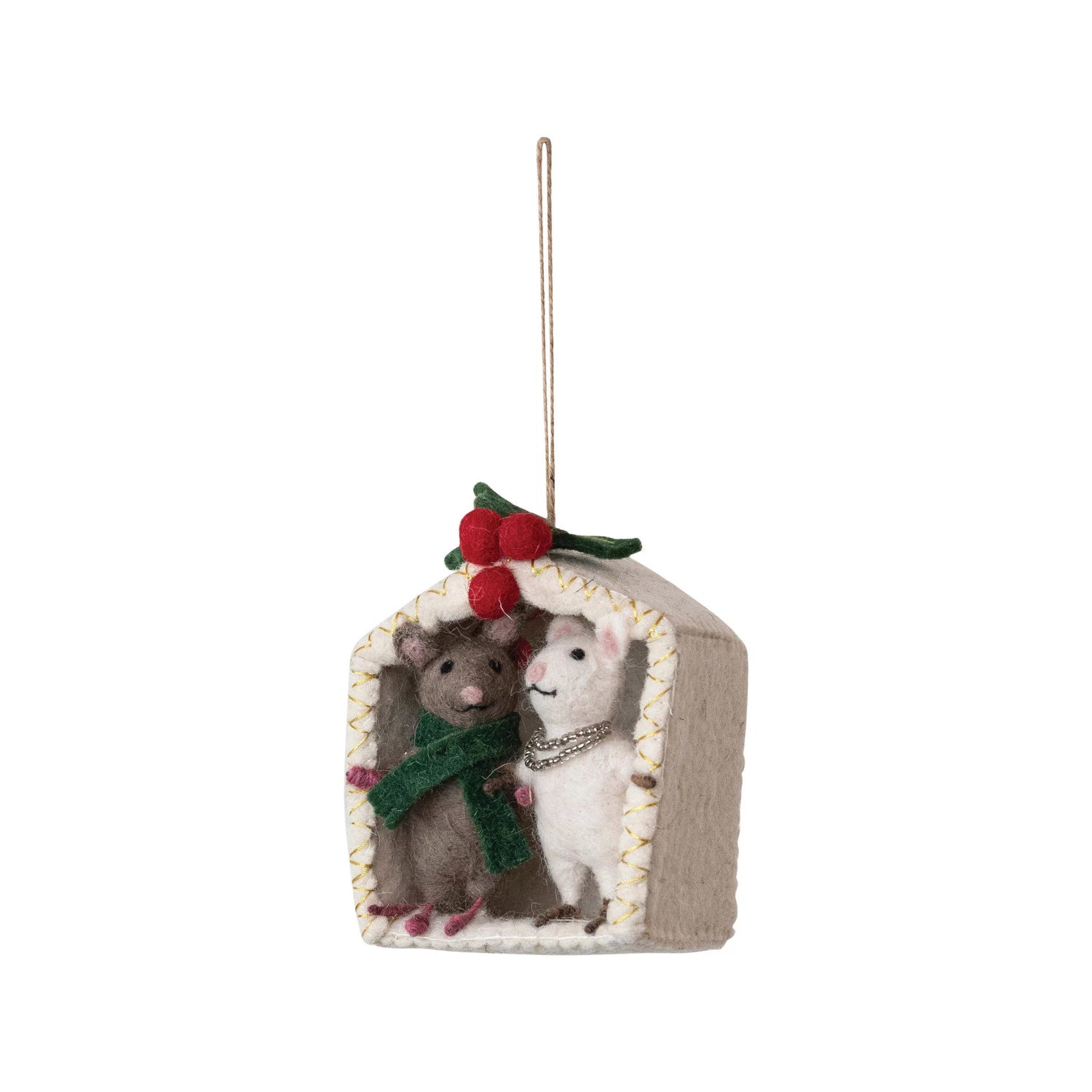 Mistletoe Mice Wool Felt Ornaments