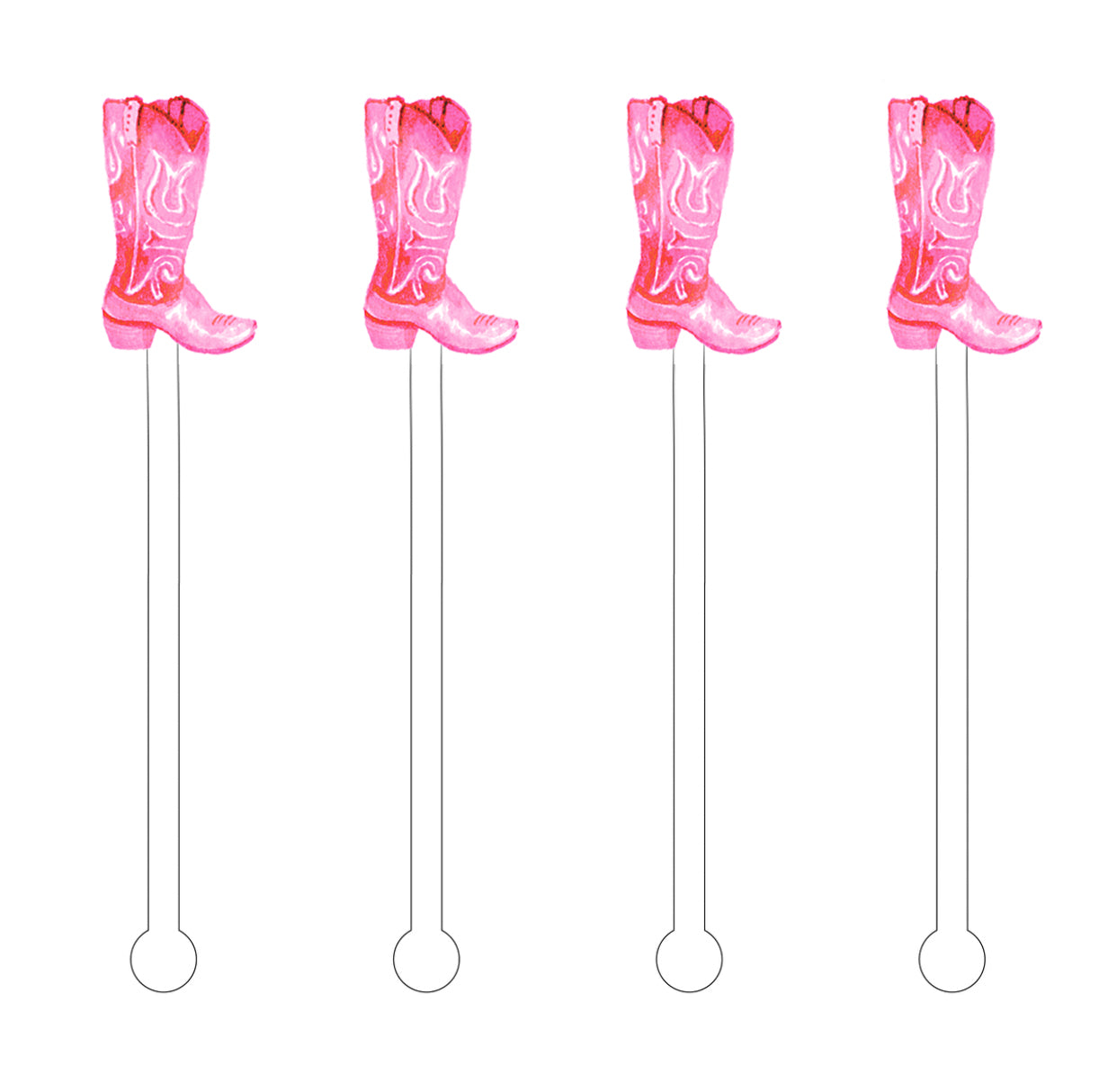 Pink Cowgirl Boots Acrylic Stir Sticks