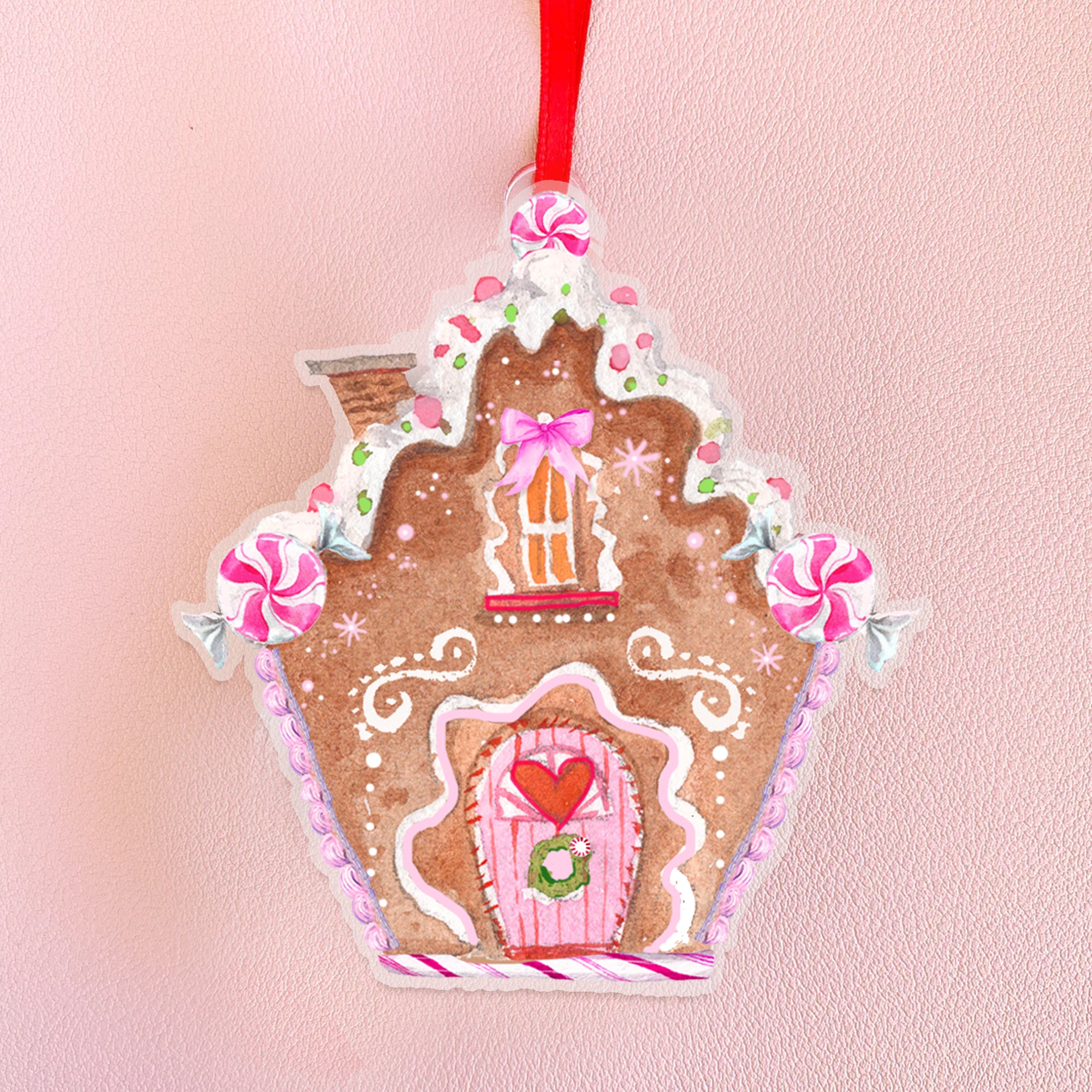 Pink Peppermint Chalet Gingerbread House Ornament
