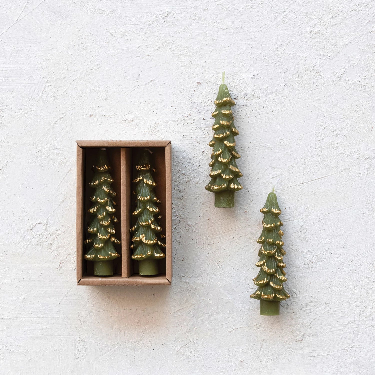 Small Gold-Tipped Evergreen Tree Taper Candles