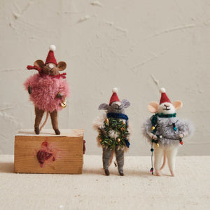 Cozy Sweater Mice Felt Ornaments