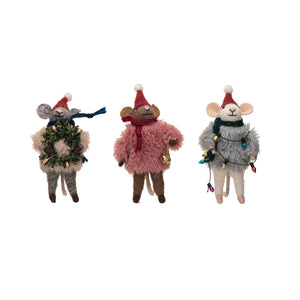 Cozy Sweater Mice Felt Ornaments