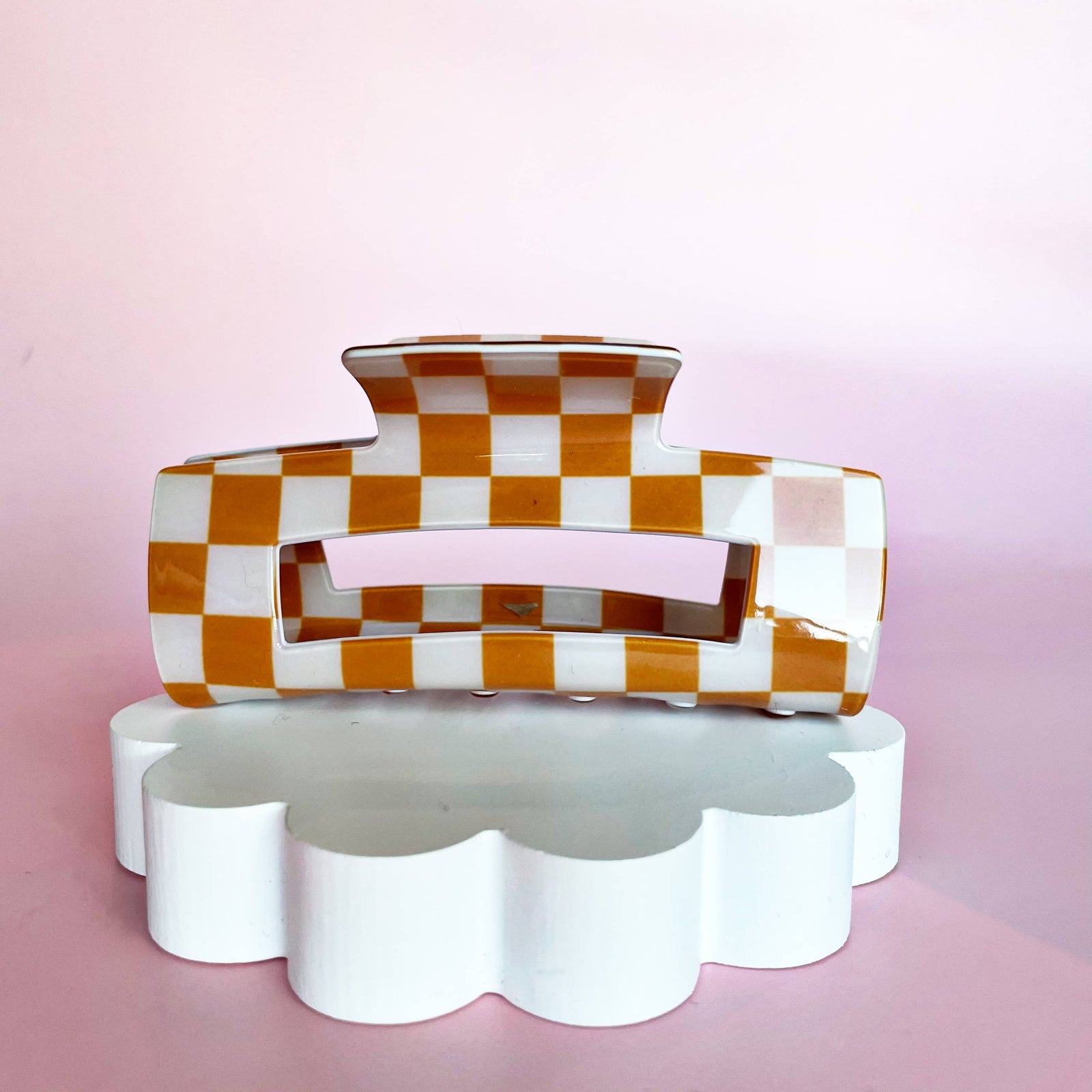 Burnt Orange Tan Checkered Claw Clip