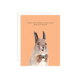 Pumpkin Spice Latte Squirrel Greeting Card