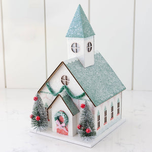 Sparkly Christmas Village Paper Church Decoration (with lights!)