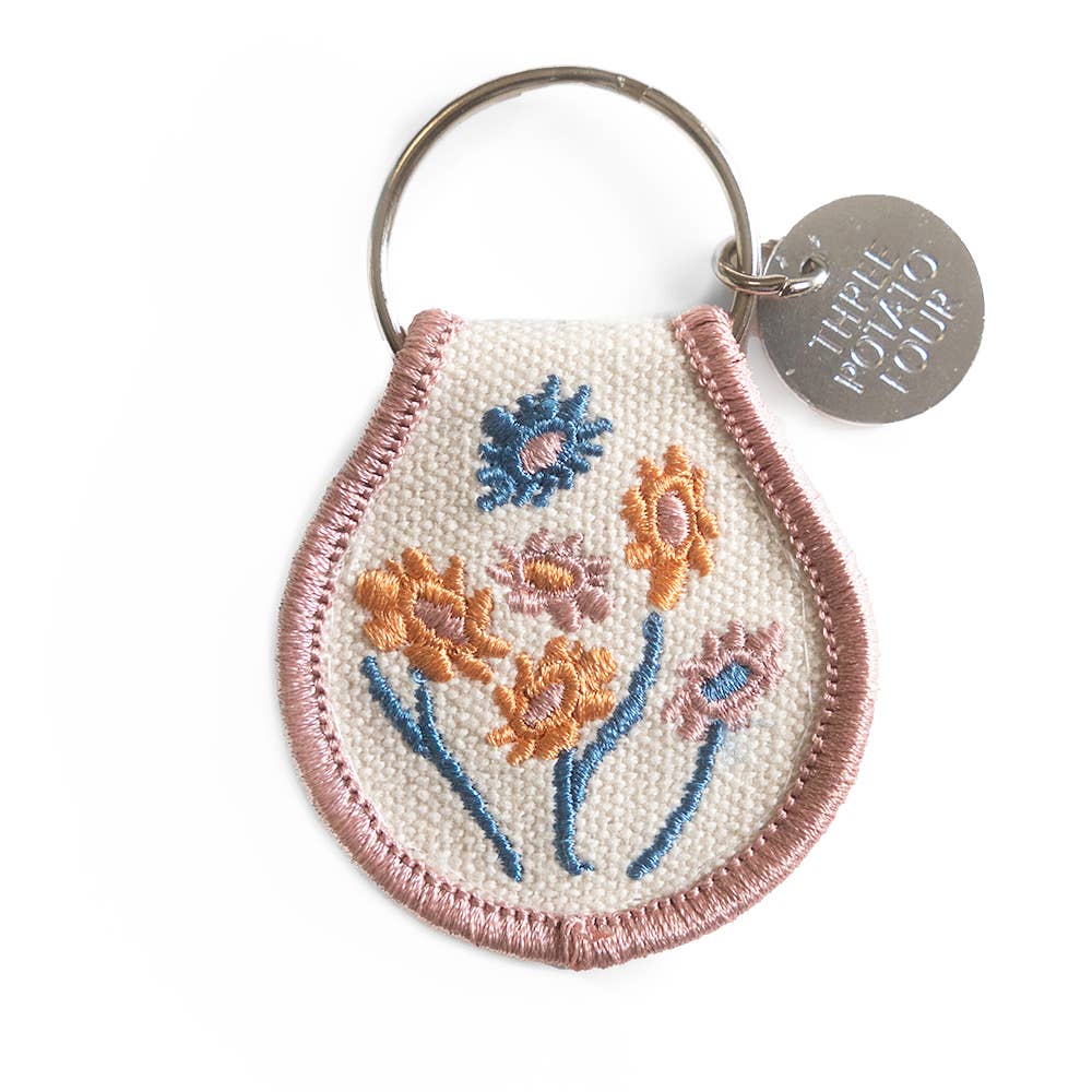 Pink Floral Patch Keychain