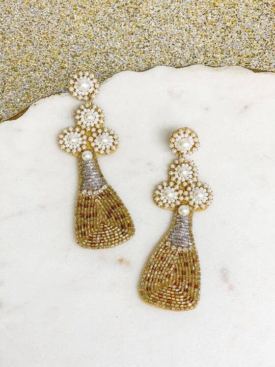 Bubbly Pearl Champagne Beaded Dangle Earrings