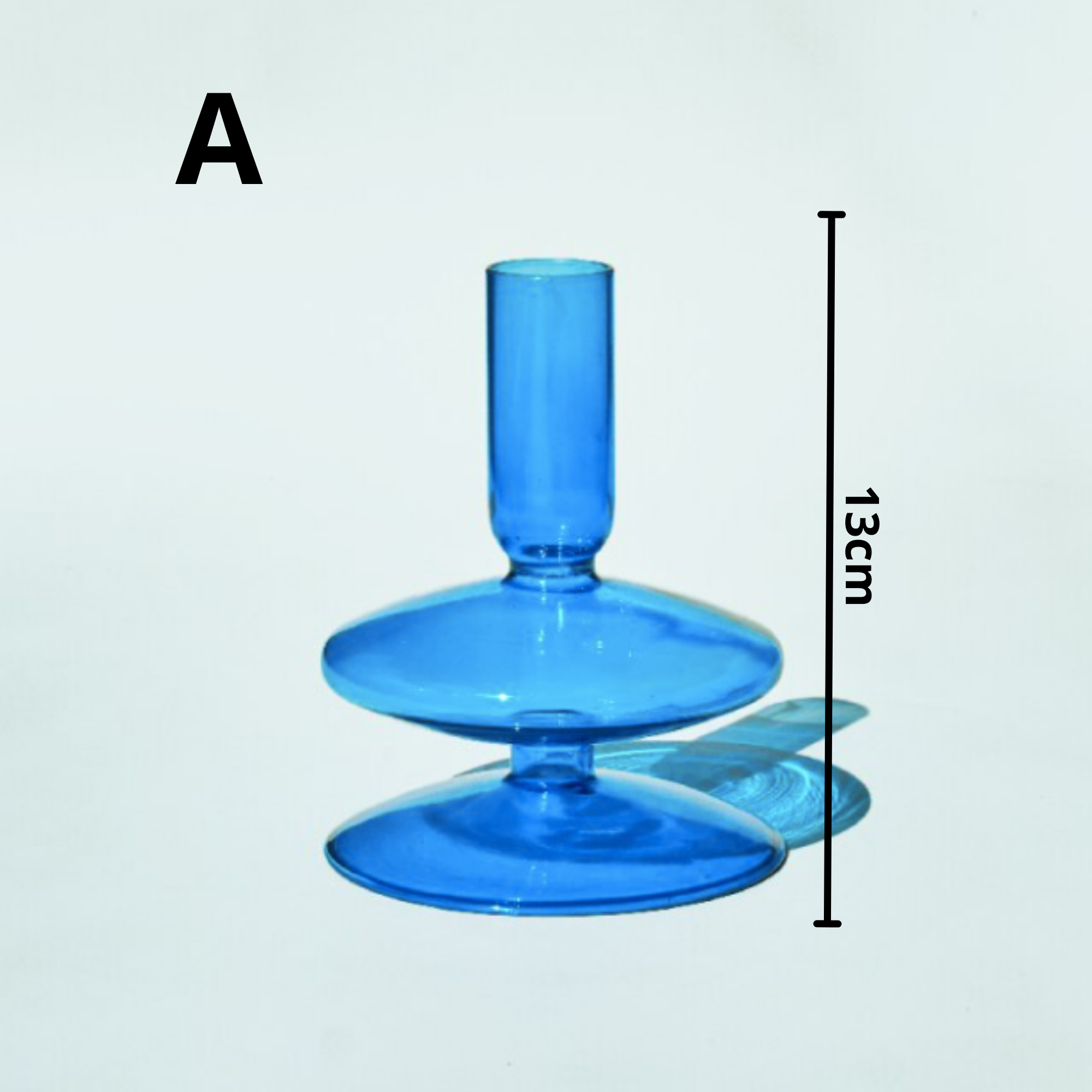 Light Blue Glass Candlestick Holder Single Bubble