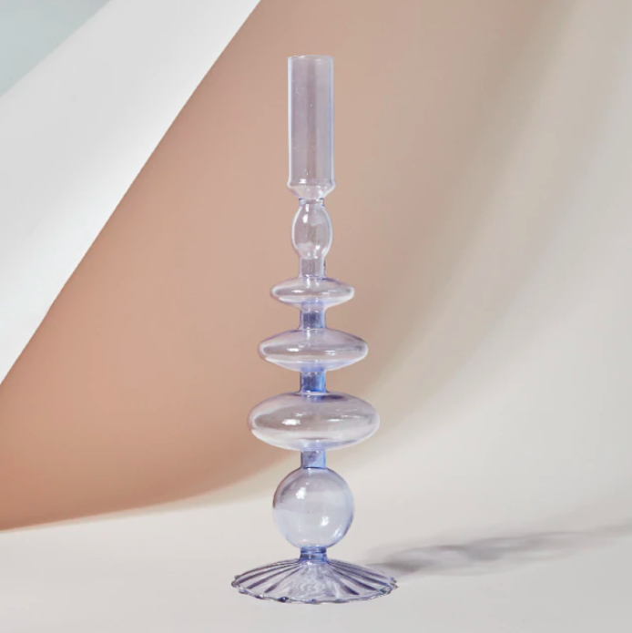 Tall Purple Glass Candlestick Holder