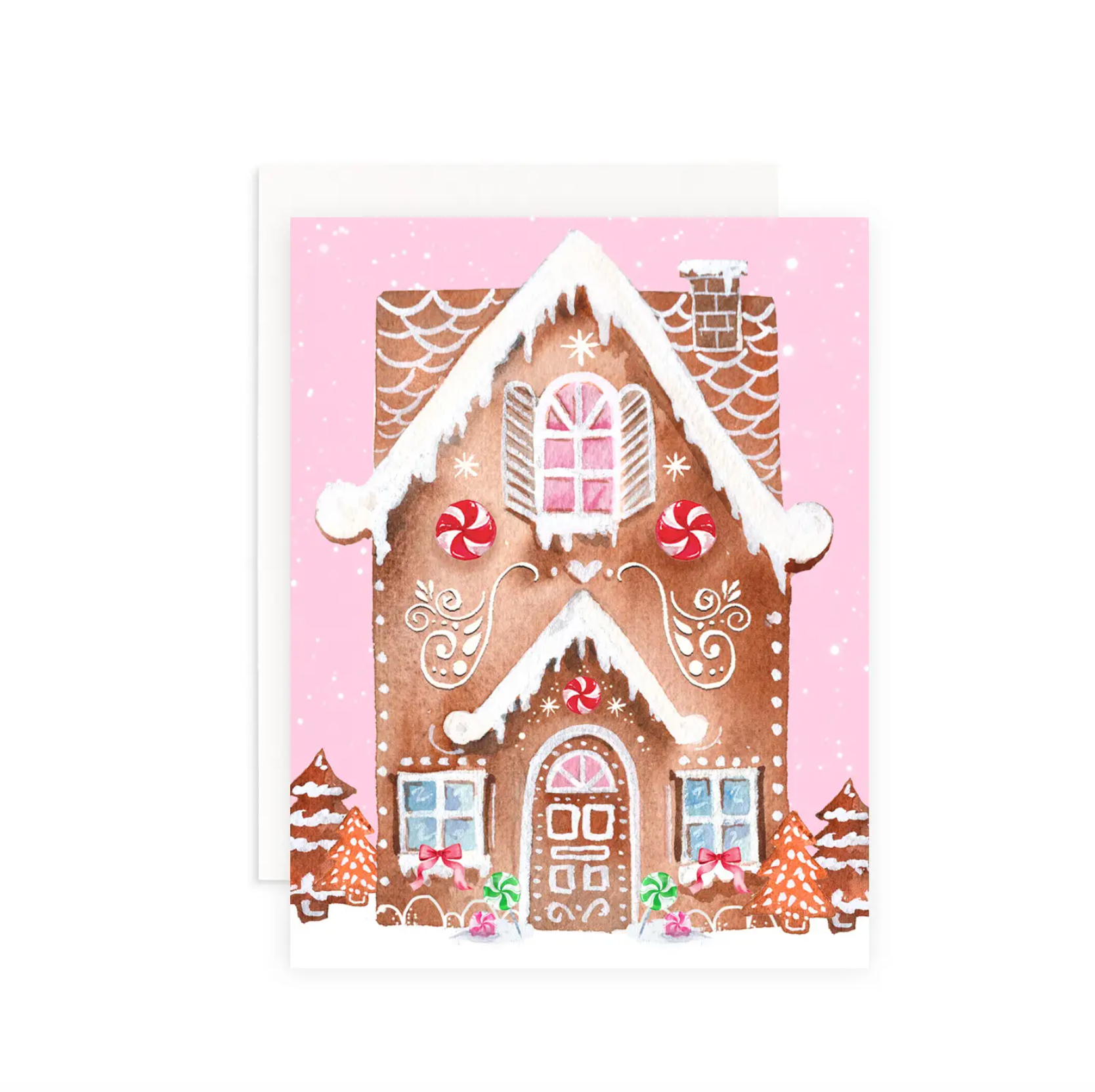 Pink Gingerbread House Christmas Greeting Card