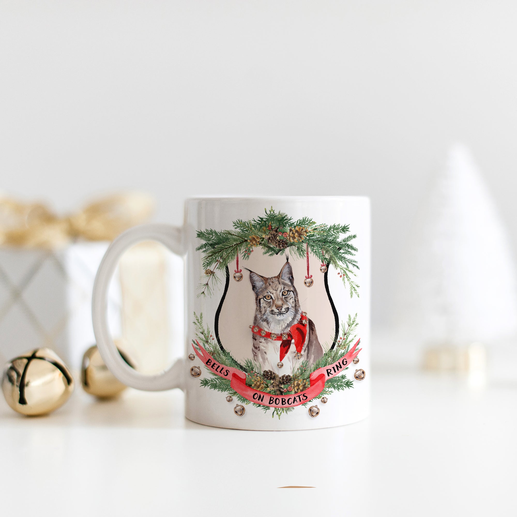 Bells on Bobcats Ring Christmas Mug