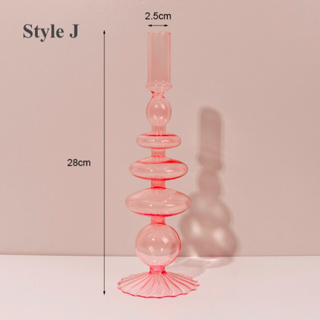 Tall Pink Glass Candlestick Holder