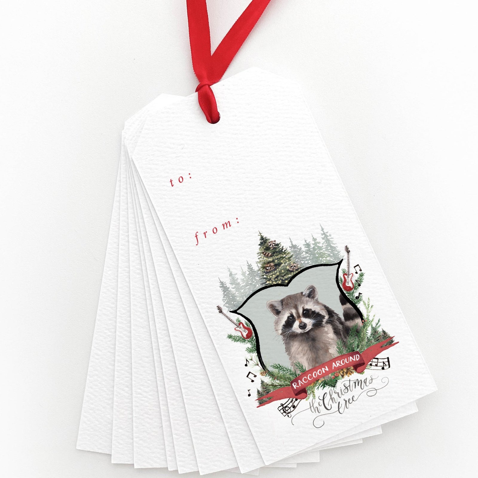 Raccoon Around the Christmas Tree Gift Tags