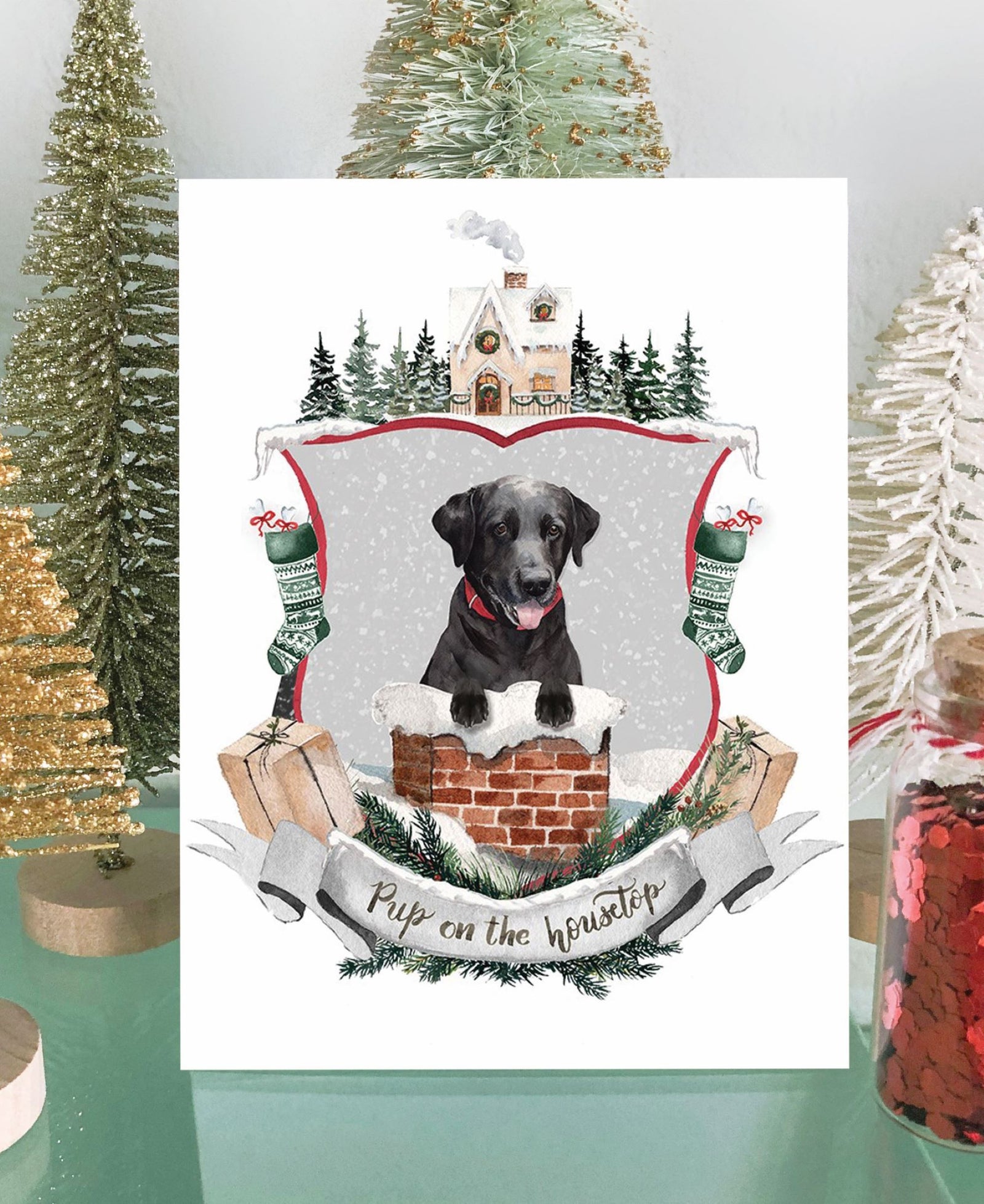 Pup on the Housetop Art Print